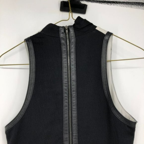 HELMUT LANG TWISTED DRAPE GRAINED VISCOSE LEATHER  TRIM DRESS Black White - Picture 8 of 16